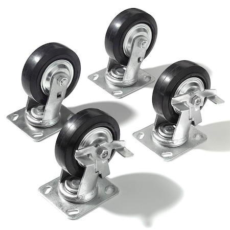 Global Industrial Caster Kit - 4 Swivel, 2 With Brakes, With Mounting Plate, 5 X 1 1/2 652395